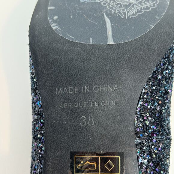 NWT Free People Lana Glitter Block 8 Heels Ankle Strap Blue Black Women's 38 7.5 - Picture 10 of 11